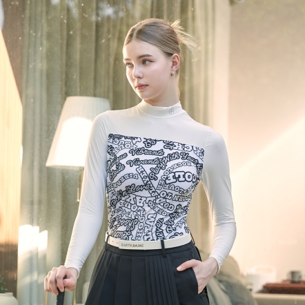 女款 不規則字體印花拼接長袖上衣 內搭 CB24A4W18001