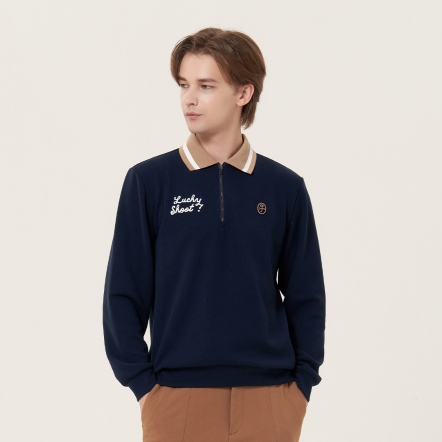 男款 彈力機能拉鍊門襟長袖上衣 POLO衫 CB24W1M14003