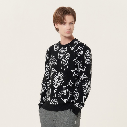 男款 搖滾緹花防風長袖針織衫 CB24W1M54004