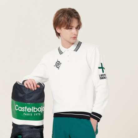 男款 質感立領緹花長袖上衣 POLO衫 CB24A1M14004