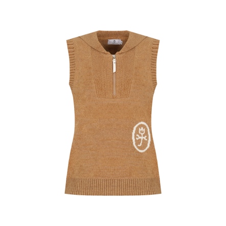 女款 低調簡約拉鍊翻領無袖針織衫 背心 CB24A1W50001