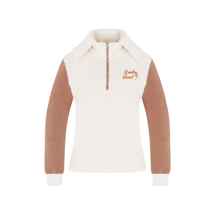 女款 絨毛拼接針織翻領長袖上衣 CB24W1W14004