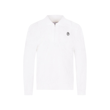 男款 低調奢緹花大翻領長袖上衣 POLO衫 CB24W1M14005